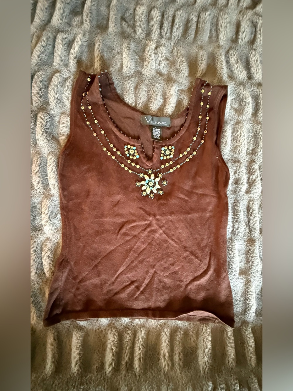 VENUS Brown Embellished Sleeveless Top